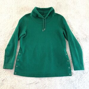 LL Bean Quilted Funnel Neck Pullover Sweatshirt Green Side Snap Women S Petite